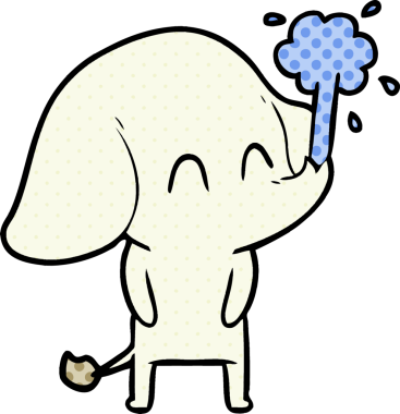 Bir insan tarafından çizilmiş su püskürten sevimli bir fil.