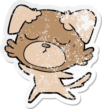 Bir insan tarafından çizilmiş şirin bir köpeğin sıkıntılı çıkartması.