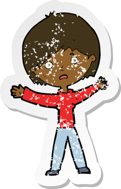 Bir insan tarafından çizilmiş endişeli bir karikatürün gerilimli çıkartması.