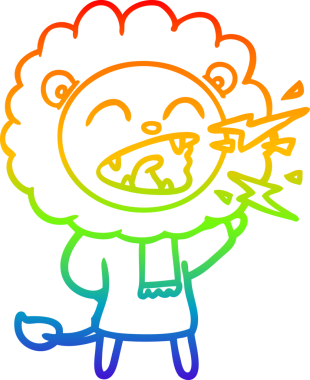 Gökkuşağı gradyan çizgi çizimi Bir insan tarafından çizilmiş kükreyen bir aslan