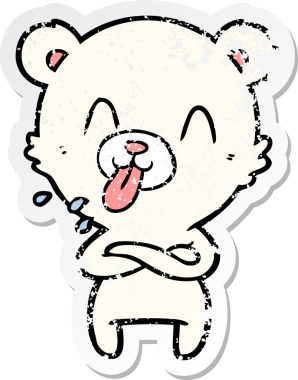 Bir insan tarafından çizilmiş dilden çıkmış kaba bir kutup ayısının sıkıntılı çıkartması.