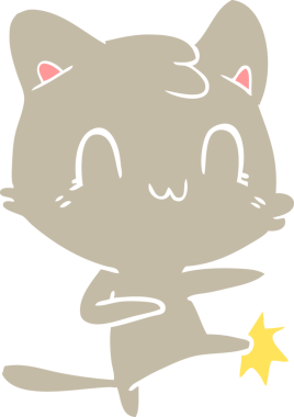 Düz renkli çizgi film mutlu kedi tekmesi bir insan tarafından çizilmiş.