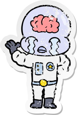 Bir çizgi filmin sıkıntılı çıkartması. Bir insan tarafından çizilmiş büyük beyinli uzaylı ağlaması.