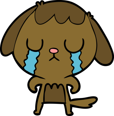 Bir insan tarafından çizilmiş şirin bir çizgi film köpeği ağlıyor.