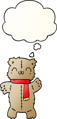 Bir insan tarafından çizilmiş yumuşak eğimli düşünce baloncuklu çizgi film ayısı.