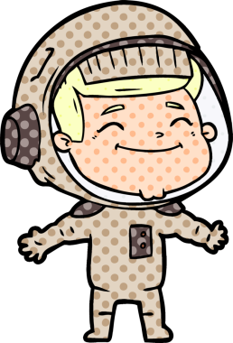 Bir insan tarafından çizilmiş mutlu astronot çizgi filmi.