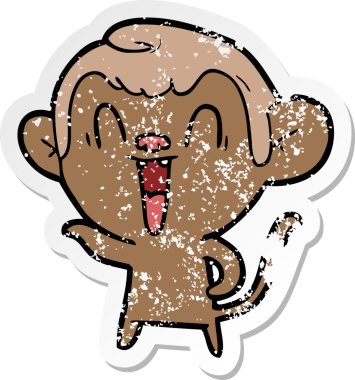 Bir insan tarafından çizilmiş gülen maymunun sıkıntılı çıkartması.