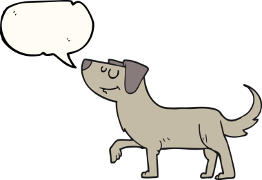 Bir insan tarafından çizilmiş serbest konuşma balonu çizgi film köpeği.