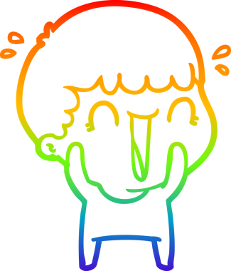 Gökkuşağı gradyan çizgisi bir insan tarafından çizilmiş gülen bir karikatür adamın çizimi