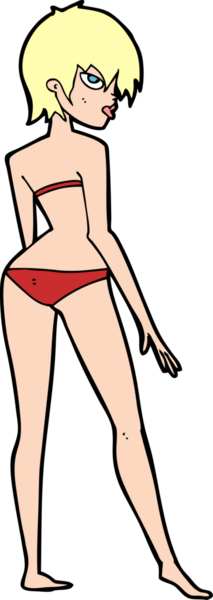 Bir insan tarafından çizilmiş bikinili bir kadın.