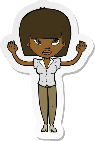 Bir insan tarafından çizilmiş el kaldırılmış bir karikatür kadının çıkartması.