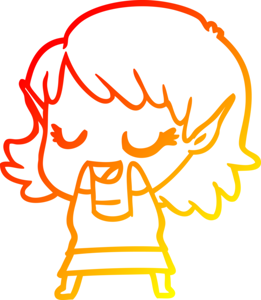 Bir insan tarafından çizilmiş mutlu bir elf kızı çizimi.