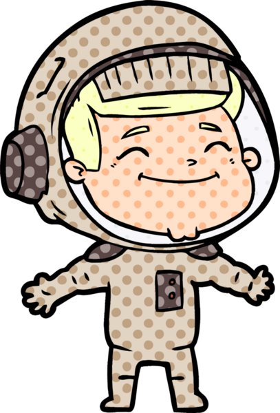 Bir insan tarafından çizilmiş mutlu astronot çizgi filmi.