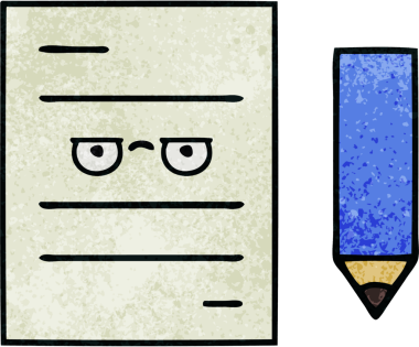 Bir insan tarafından çizilmiş bir test kağıdının retro grunge desen karikatürü