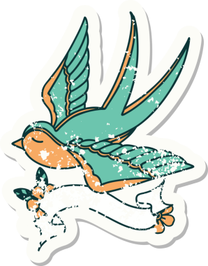 Bir insan tarafından çizilmiş bir kırlangıç sancağına sahip eski bir etiket.