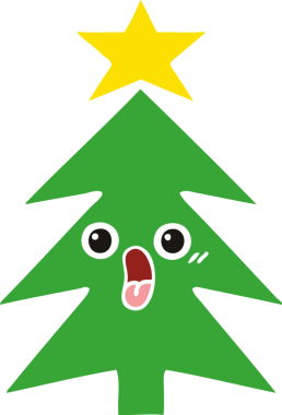 Bir insan tarafından çizilmiş bir noel ağacının düz renkli retro karikatürü