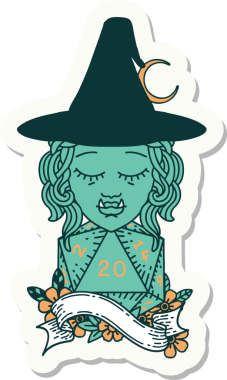 Bir insan tarafından çizilmiş 20 zarlı yarım ork büyücüsünün çıkartması.