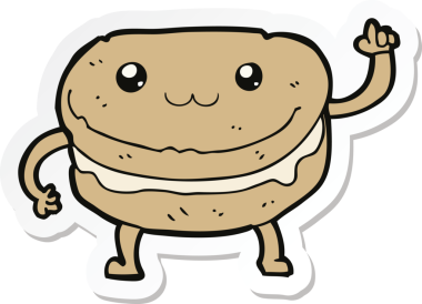 Bir insan tarafından çizilmiş, el sallayan pasta karakterinin çıkartması.