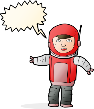 Bir insan tarafından çizilmiş konuşma balonu olan bir astronot.