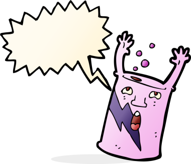 bir insan tarafından çizilmiş konuşma balonlu bir soda kutusu karakteri.