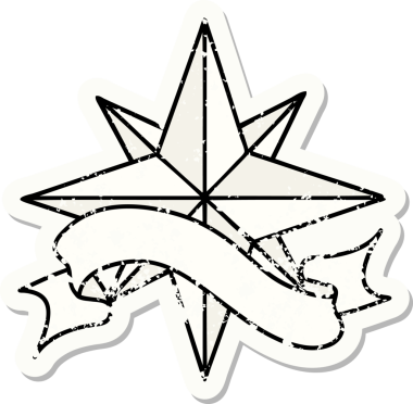 Bir insan tarafından çizilmiş bir yıldızın sancağı olan eski bir etiket.