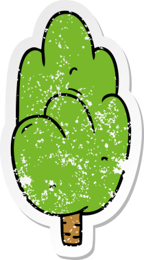 Bir insan tarafından çizilmiş, kederli bir karikatür karalaması tek yeşil ağaç.