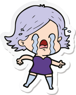 Bir insan tarafından çizilmiş, ağlayan bir karikatür kadının çıkartması.