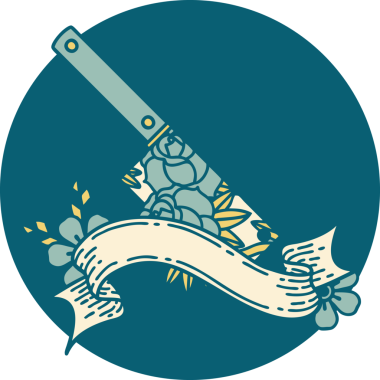 Satır sancağıyla dövme stili simgesi ve bir insan tarafından çizilmiş çiçekler