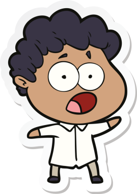 Bir insan tarafından çizilmiş, şaşırarak nefes nefese kalmış bir çizgi film karakterinin çıkartması.