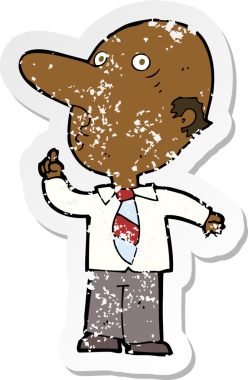 Bir insan tarafından çizilmiş sorular soran kel bir adamın gerici sıkıntılı çıkartması.