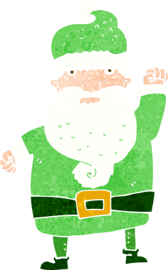 Bir insan tarafından çizilmiş kızgın Noel Baba çizgi filmi.