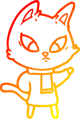 Bir insan tarafından çizilmiş kafası karışmış çizgi film kedisinin sıcak çizgi çizimi