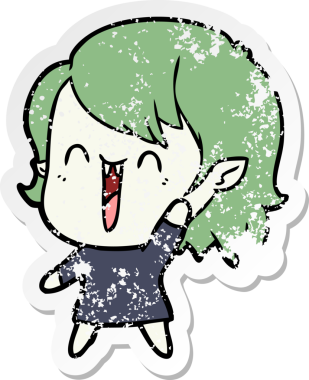 Bir insan tarafından çizilmiş mutlu vampir kız çizgi filminin kederli çıkartması.