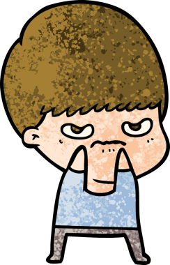 Bir insan tarafından çizilmiş sinirli çizgi film çocuğu.