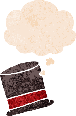 Düşünce baloncuklu çizgi film şapkası bir insan tarafından çizilmiş dertli retro desenli.