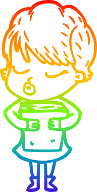 Gökkuşağı gradyan çizgi çizimi bir insan tarafından çizilmiş gözleri olan bir karikatür kadın