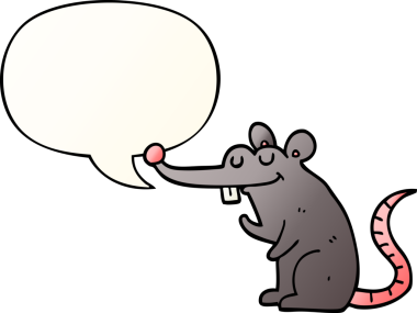 bir insan tarafından çizilmiş, konuşma baloncuklu çizgi film faresi.