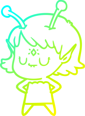 Bir insan tarafından çizilmiş bir uzaylı kız çizgi filmi.