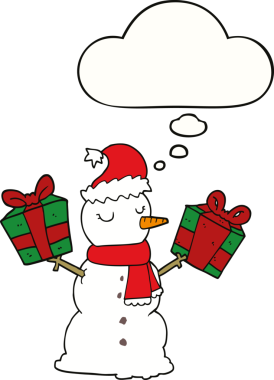 Bir insan tarafından çizilmiş düşünce balonlu kardan adam.