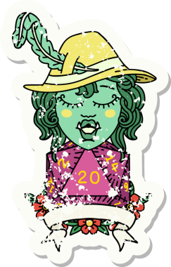 Retro Dövme Biçimi Bir insan tarafından çizilmiş 20 zarlı yarım ork ozanı