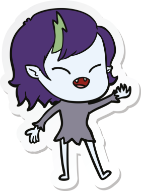 Bir insan tarafından çizilmiş, gülen vampir bir kızın çıkartması.