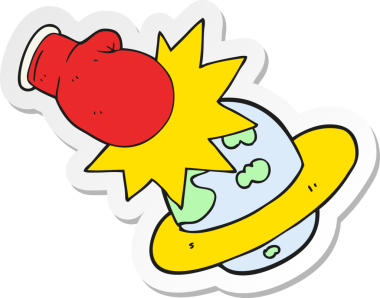 Çizgi film gezegeninin çıkartması bir insan tarafından çizilmiş bir yumruk.