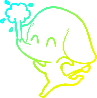 Bir insanın çizdiği suyu püskürten şirin bir filin soğuk eğimli çizgisi.