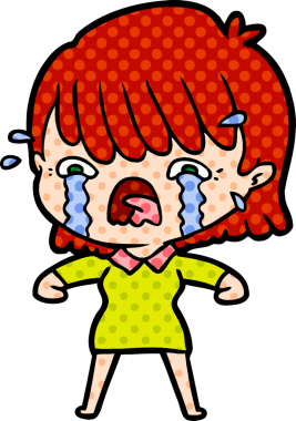 Bir insan tarafından çizilmiş ağlayan çizgi film kızı.