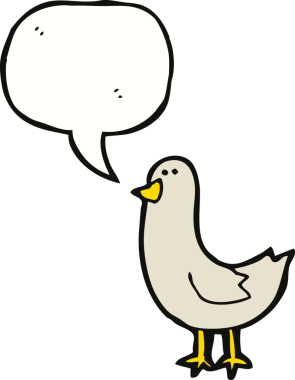 Bir insan tarafından çizilmiş konuşma balonlu çizgi film kuşu.