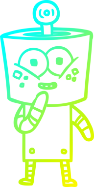 Bir insan tarafından çizilen mutlu çizgi film robotunun soğuk gradyan çizimi