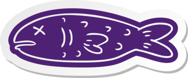 Bir insan tarafından çizilmiş ölü bir balığın çizgi film etiketi.