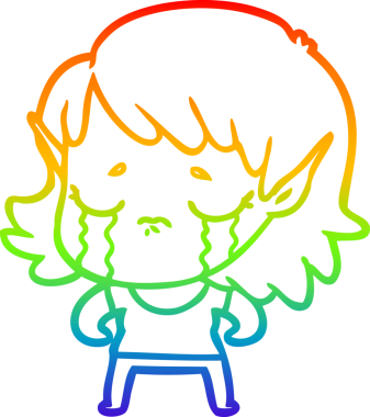 Gökkuşağı gradyan çizgi çizimi Bir insan tarafından çizilmiş ağlayan elf kızı