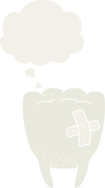 Düşünce baloncuğu insan tarafından çizilmiş kötü dişli çizgi film.