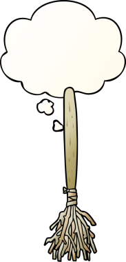 Düşünce baloncuklu çizgi film sihirli süpürgesi bir insan tarafından çizilmiş.